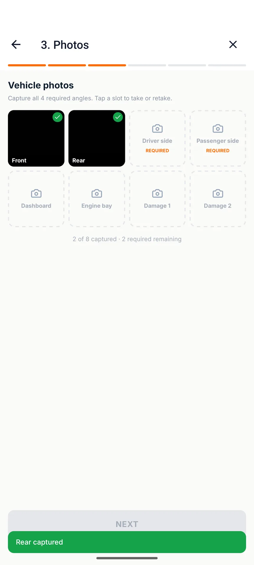 Driver app capture wizard: photos and signature at the scene